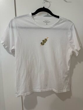 Abercrombie & Fitch White Short-Sleeve Crewneck with Olive Skewer Embroidery